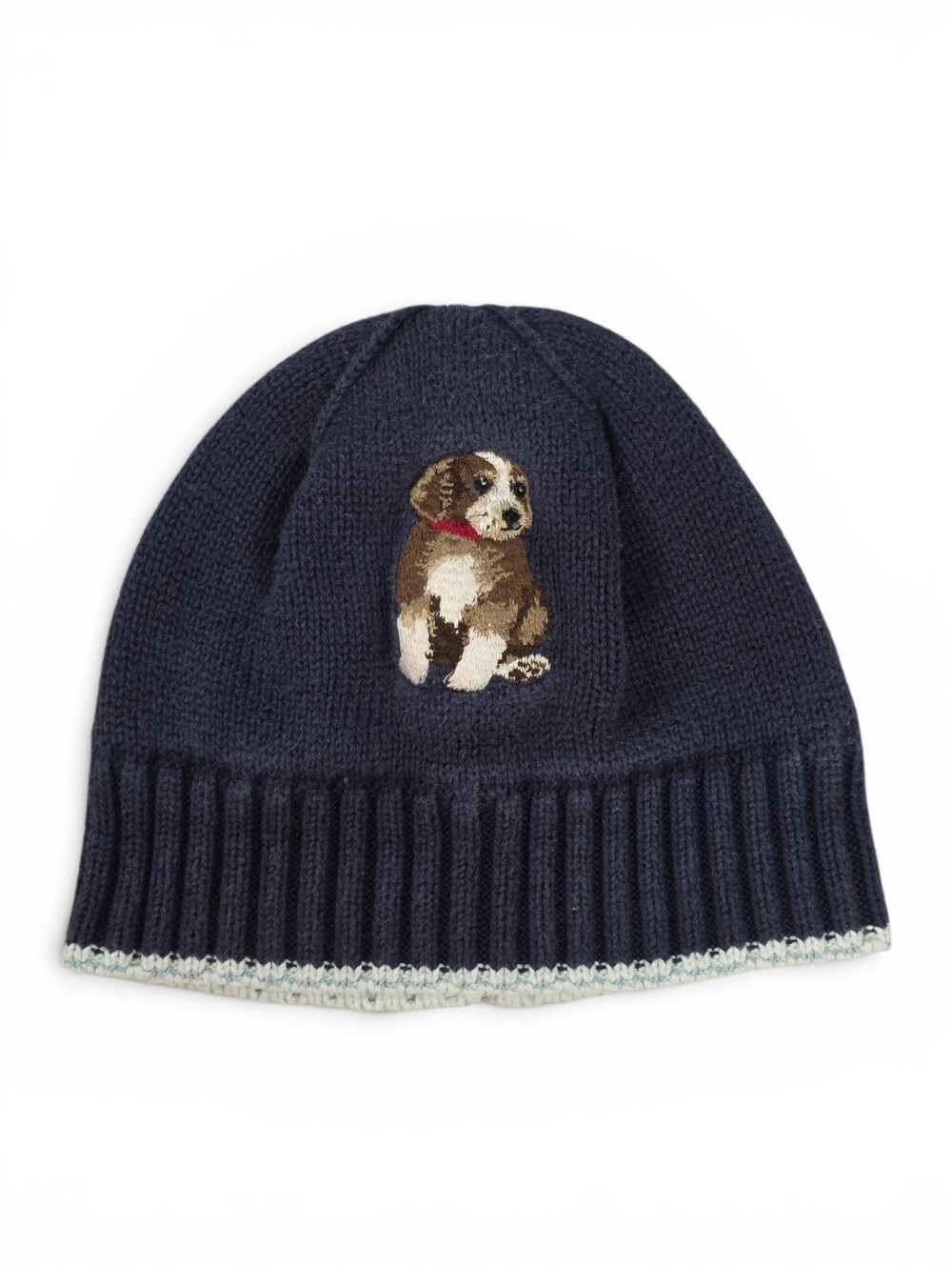 Janie and Jack Puppy Dog Embroidered Knit Beanie Hat Infant 0-6 Months Navy